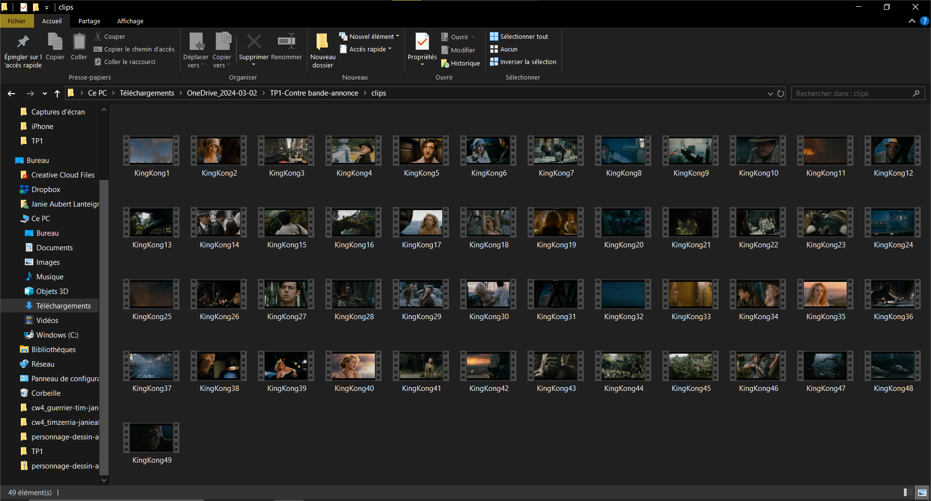 Fichiers des clips capturés